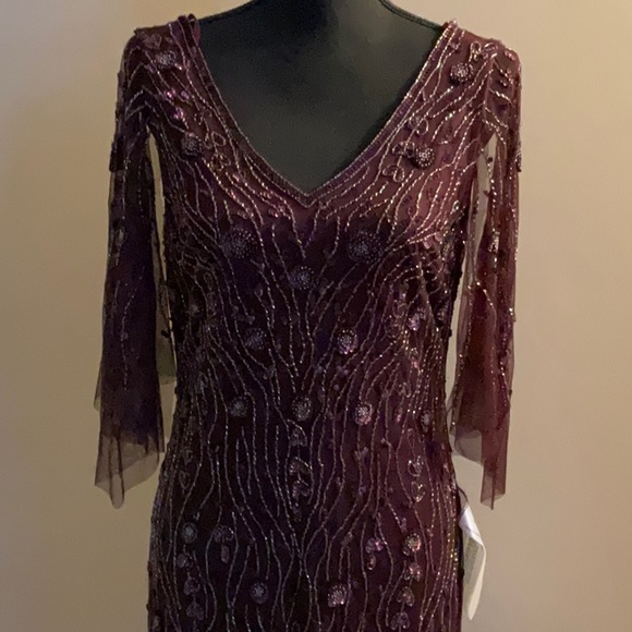 V-Neck Beaded Flutter Sleeve Formal Gown. Mother of the Bride Dress - Picture 3 of 8